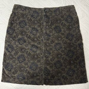 Eddie Bauer Paisley Tapestry Olive Navy Brown A-Line 20” Corduroy Skirt Size 10